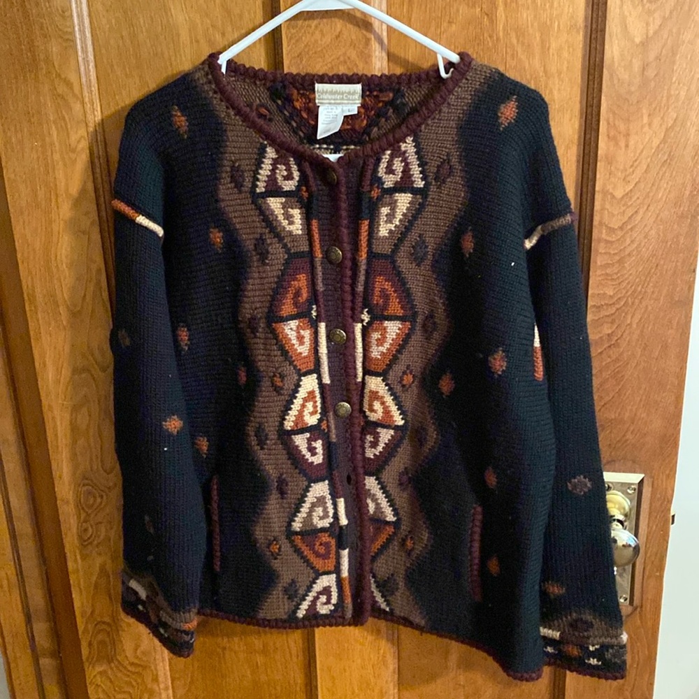 Coldwater Creek 100% Wool Thick Black Embroidered Sweater Jacket